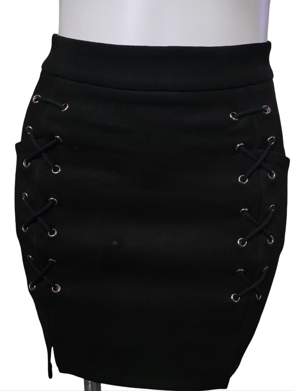 Women’s Black Lace-Up Mini  Skirt